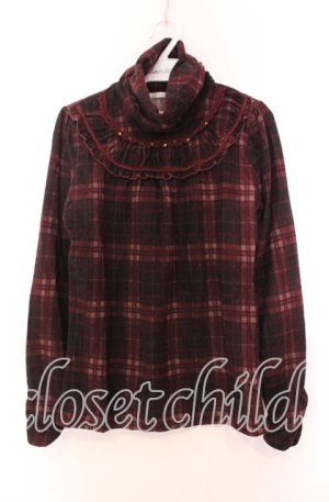 画像: axes femme / 起毛チェックタートルカットソー  ワイン O-25-11-29-082-AX-TO-IG-OS