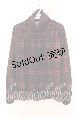 画像: axes femme / 起毛チェックタートルカットソー  ワイン O-25-11-29-082-AX-TO-IG-OS