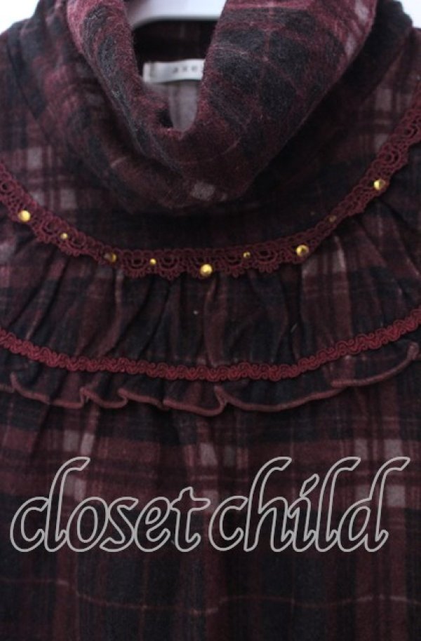 画像2: axes femme / 起毛チェックタートルカットソー  ワイン O-25-11-29-082-AX-TO-IG-OS (2)