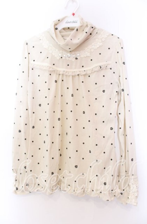 画像1: axes femme / ドット柄ハイネックカットソー Ｍ アイボリー O-25-11-29-083-AX-TO-IG-OS (1)