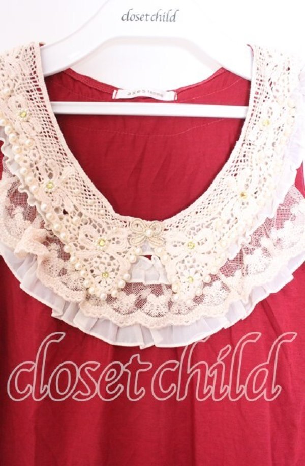 画像2: axes femme / レース&パール襟タンク Ｍ アカ O-25-11-29-022-AX-TO-IG-OS (2)