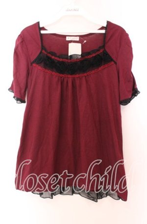 画像: axes femme / 立体バラ付きマトン袖プルオーバー Ｍ ワイン O-25-11-29-026-AX-TO-IG-OS