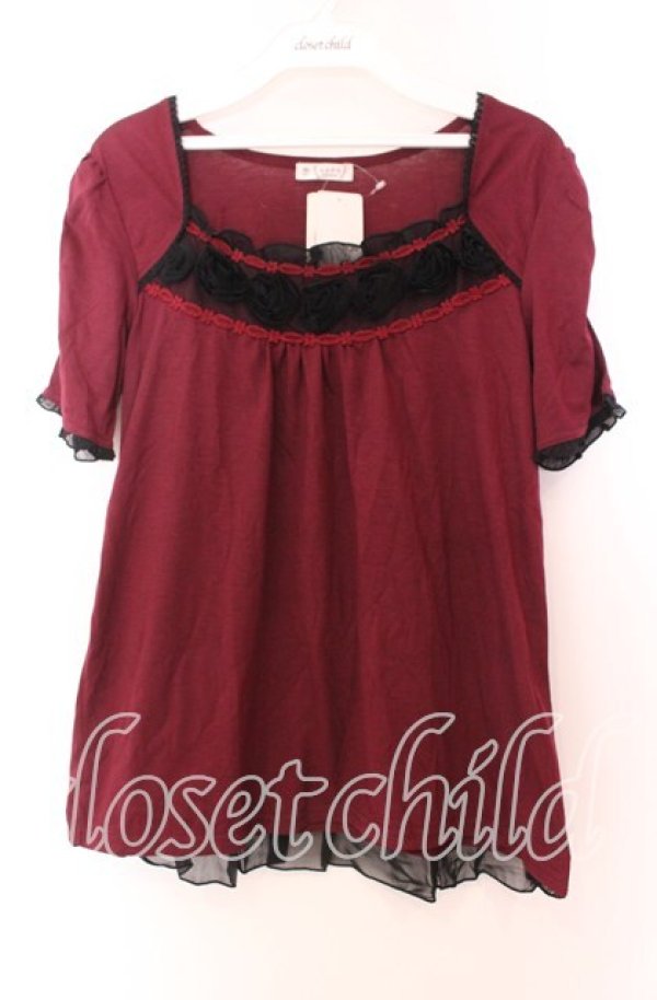 画像1: axes femme / 立体バラ付きマトン袖プルオーバー Ｍ ワイン O-25-11-29-026-AX-TO-IG-OS (1)