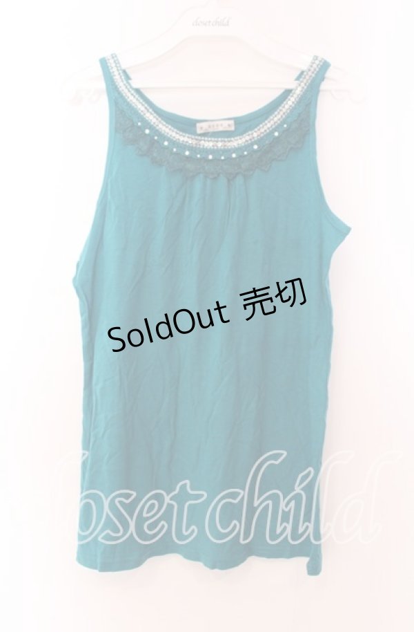 画像1: 【SALE】axes femme / スパンコール配色タンクトップ Ｍ ターコイズ O-25-11-29-030-AX-TO-IG-ZT343 (1)