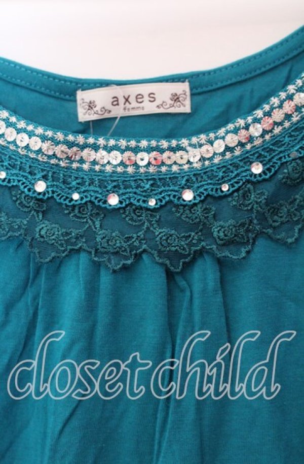 画像2: axes femme / スパンコール配色タンクトップ Ｍ ターコイズ O-25-11-29-030-AX-TO-IG-OS (2)