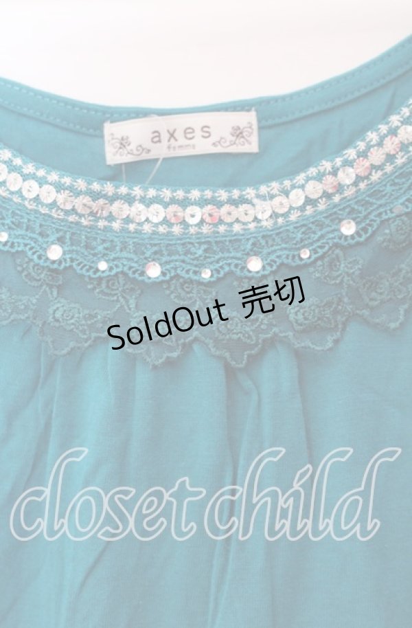 画像2: 【SALE】axes femme / スパンコール配色タンクトップ Ｍ ターコイズ O-25-11-29-030-AX-TO-IG-ZT343 (2)