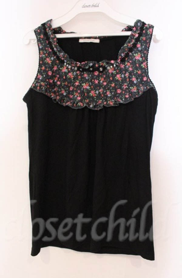 画像1: axes femme / 花柄切り替えタンクトップ M クロ O-25-11-30-028-AX-TO-OW-OS (1)