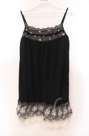 画像: axes femme / 刺繍ロングキャミソール M クロ O-25-11-30-032-AX-TO-OW-OS