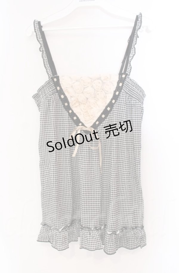 画像1: axes femme / ローズモチーフ使いギンガムキャミソール M クロ O-25-11-30-034-AX-TO-OW-OS (1)