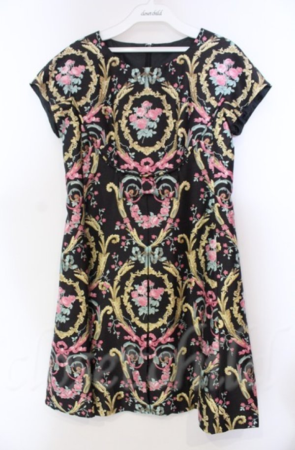 画像1: JESUS DIAMANTE / フレンチドールワンピ 38 アントーニア柄クロ O-25-11-30-045-JE-OP-OW-OS (1)