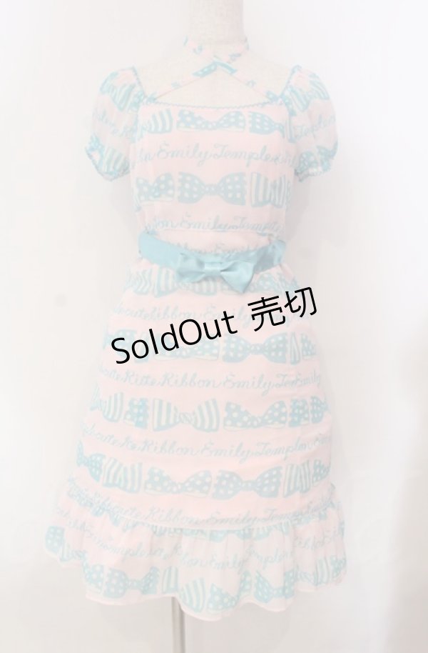 画像1: Emily Temple cute / リボン＆ロゴプリントワンピース  ピンク O-25-11-30-047-ET-OP-OW-OS (1)