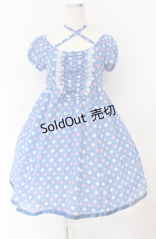 画像1: Emily Temple cute / ジョーゼット水玉ワンピース  ブルー O-25-11-30-059-ET-OP-OW-OS (1)