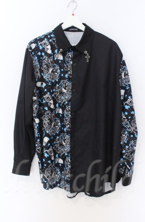 画像1: ACDC　RAG / ラビットハーフプリントシャツ  ブラックｘブルー O-25-11-30-064-PU-BL-YM-OS (1)