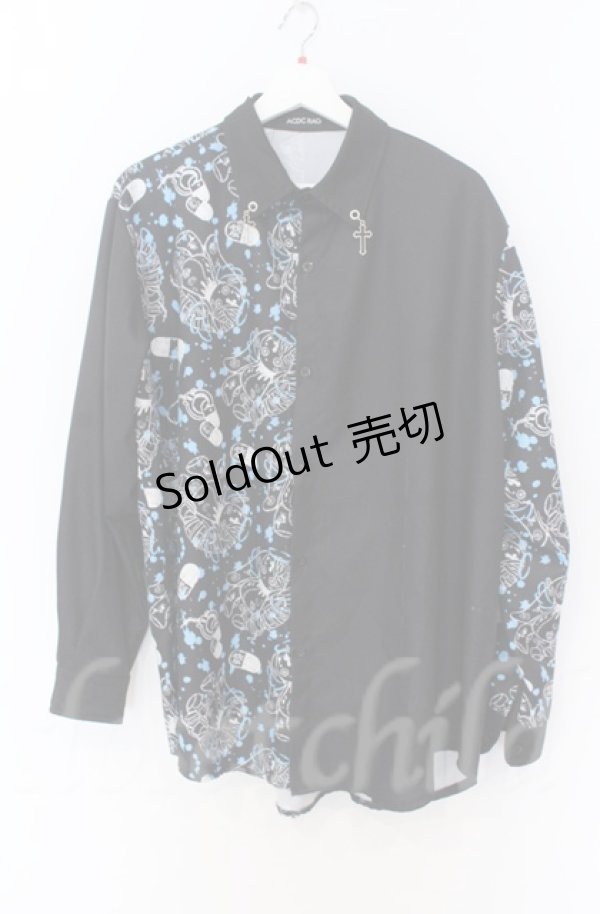 画像1: ACDC　RAG / ラビットハーフプリントシャツ  ブラックｘブルー O-25-11-30-064-PU-BL-YM-OS (1)