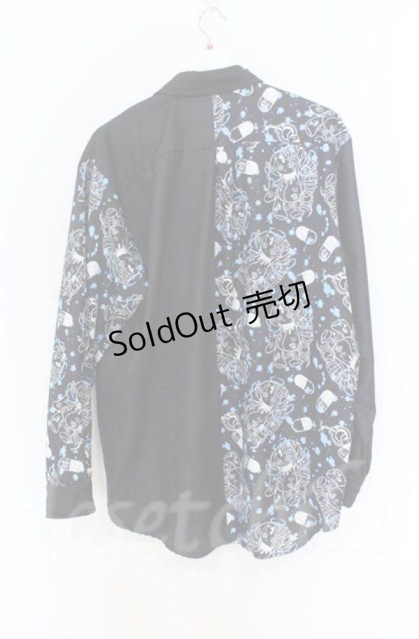 画像4: ACDC　RAG / ラビットハーフプリントシャツ  ブラックｘブルー O-25-11-30-064-PU-BL-YM-OS (4)