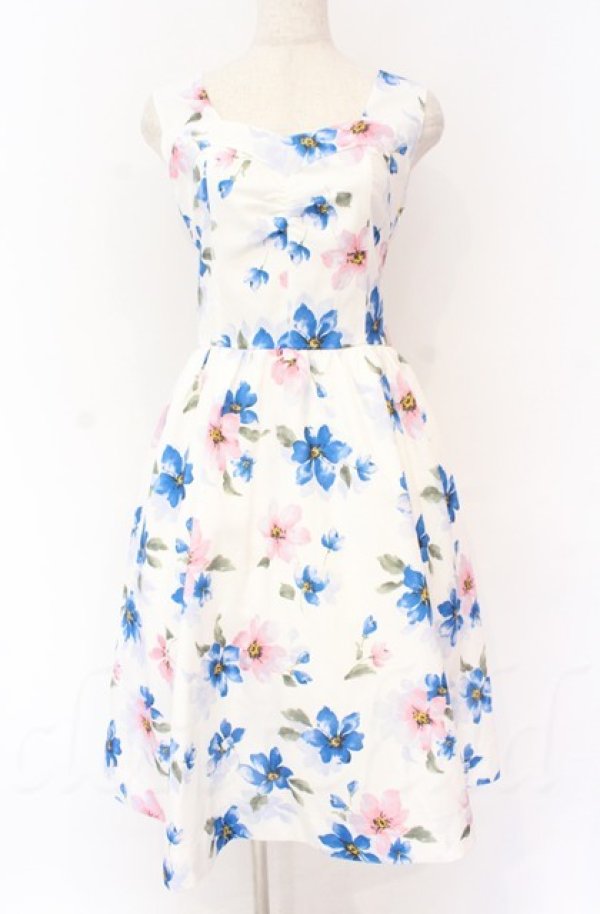 画像1: LIZ LISA / 大花柄後ろリボンワンピース  シロ O-25-11-30-071-LO-OP-OW-OS (1)