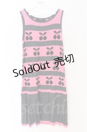 画像: MILK / チェリーボーダーニットワンピース  グレー×ピンク O-25-11-30-086-ML-OP-OW-OS