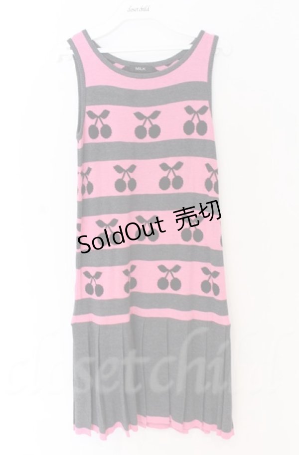 画像1: MILK / チェリーボーダーニットワンピース  グレー×ピンク O-25-11-30-086-ML-OP-OW-OS (1)