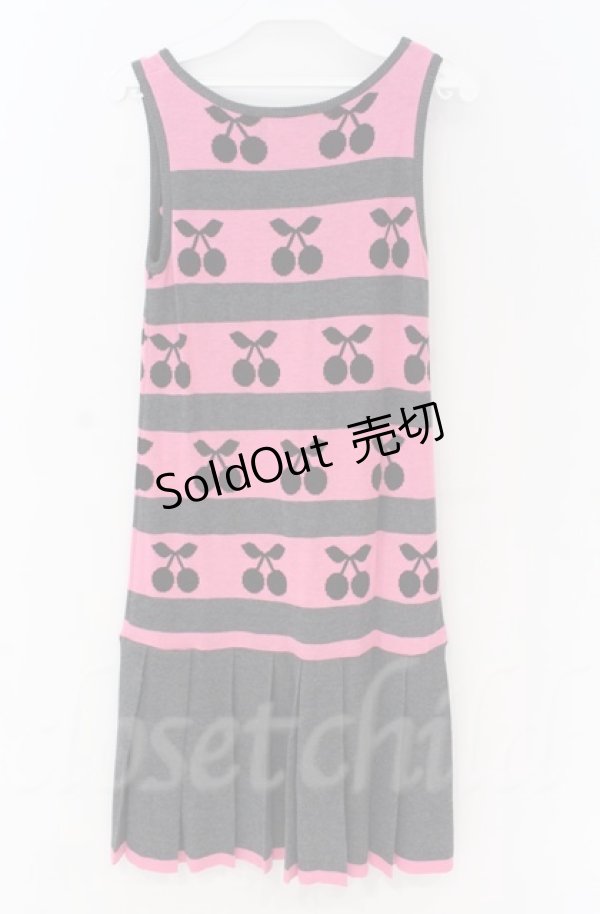 画像2: MILK / チェリーボーダーニットワンピース  グレー×ピンク O-25-11-30-086-ML-OP-OW-OS (2)