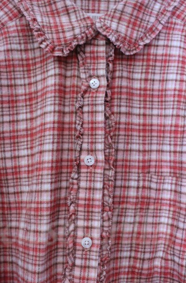 画像2: PINK HOUSE / フリルチェックネルシャツ  ピンク O-25-11-30-012-LO-BL-IG-OS (2)