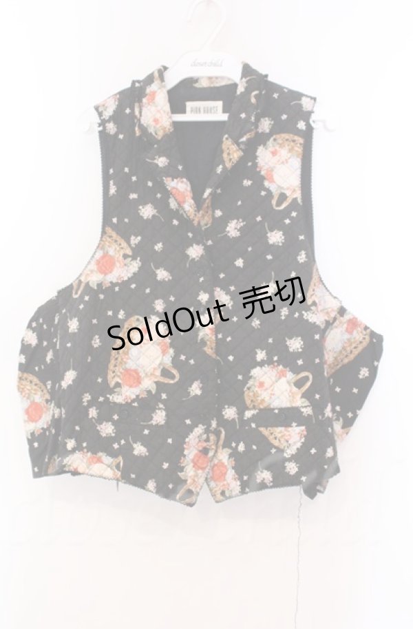 画像1: PINK HOUSE / バスケットブーケキルトベスト【お直しあり】  クロ O-25-11-30-017-LO-TO-IG-OS (1)