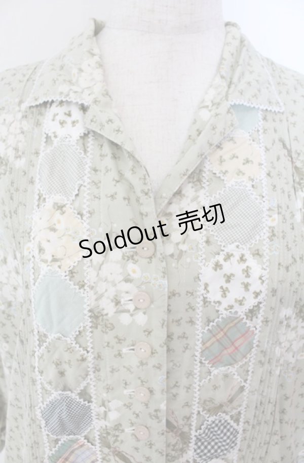 画像2: PINK HOUSE / シロツメクサパッチワークワンピース  グリーン O-25-11-30-002-LO-OP-IG-OS (2)