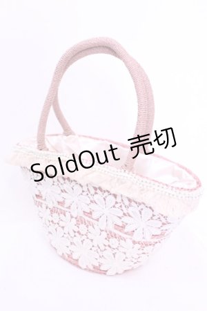 画像: axes femme / フラワーレースストローバッグ  ピンク×アイボリー O-25-12-01-014-AX-BG-IG-ZT346