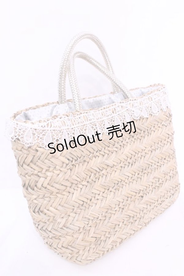 画像2: axes femme / レース配色ストローバッグ  ナチュラル O-25-12-01-015-AX-BG-IG-OS (2)