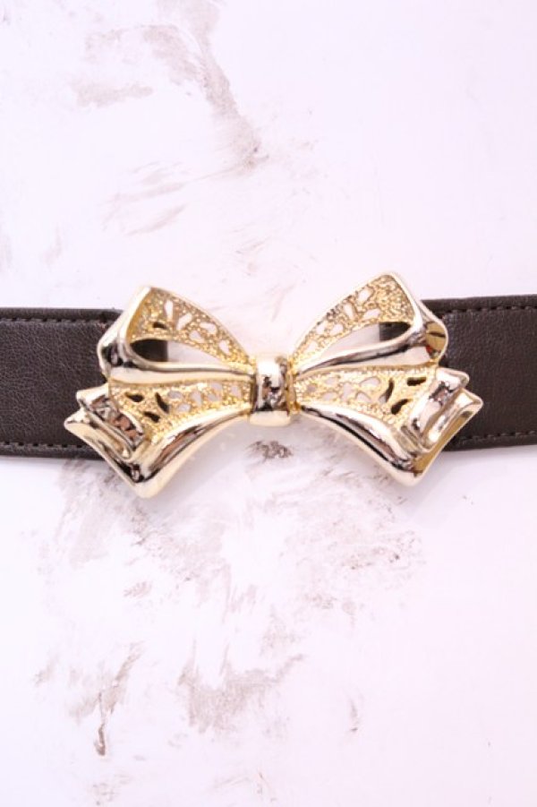 画像1: FA（Fi.n.t） / ヴィンテージリボンバックルゴムベルト  ブラウン×ゴールド O-25-12-01-025-LO-ZA-IG-ZT486F006 (1)