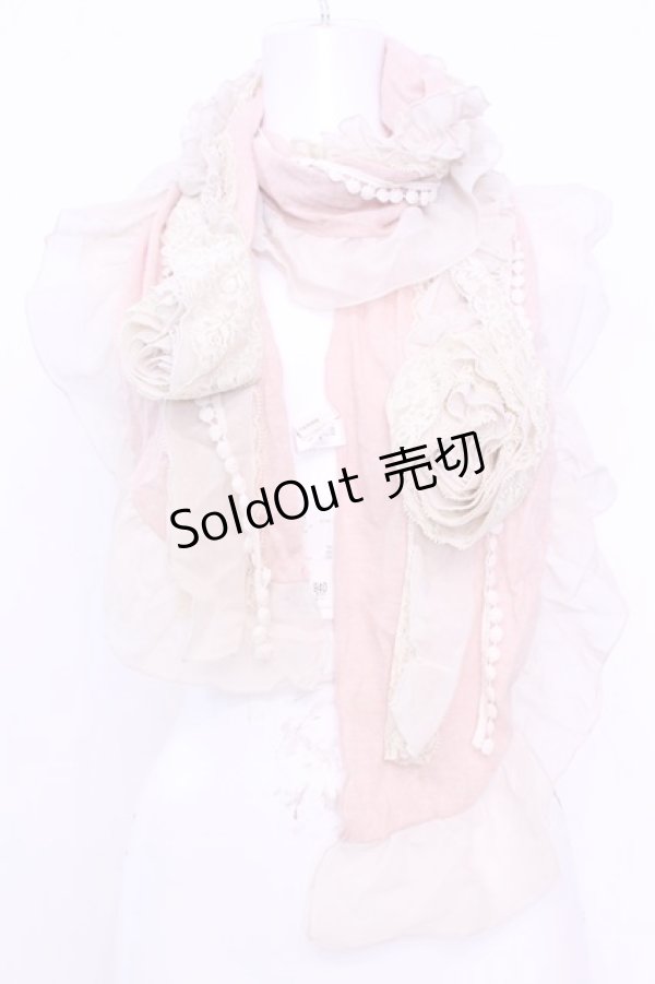 画像1: axes femme / お花デザインストール  生成り×ピンク O-25-12-01-030-AX-ZA-IG-OS (1)