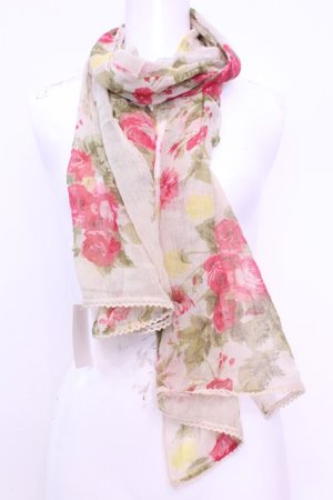 画像: axes femme / 薔薇柄ストール  生成り O-25-12-01-031-AX-ZA-IG-OS