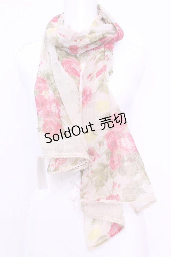 画像1: axes femme / 薔薇柄ストール  生成り O-25-12-01-031-AX-ZA-IG-ZT359 (1)