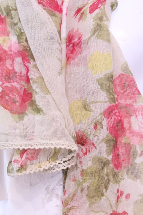 画像2: axes femme / 薔薇柄ストール  生成り O-25-12-01-031-AX-ZA-IG-OS (2)
