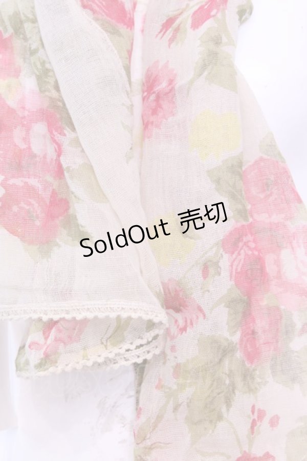 画像2: axes femme / 薔薇柄ストール  生成り O-25-12-01-031-AX-ZA-IG-ZT359 (2)