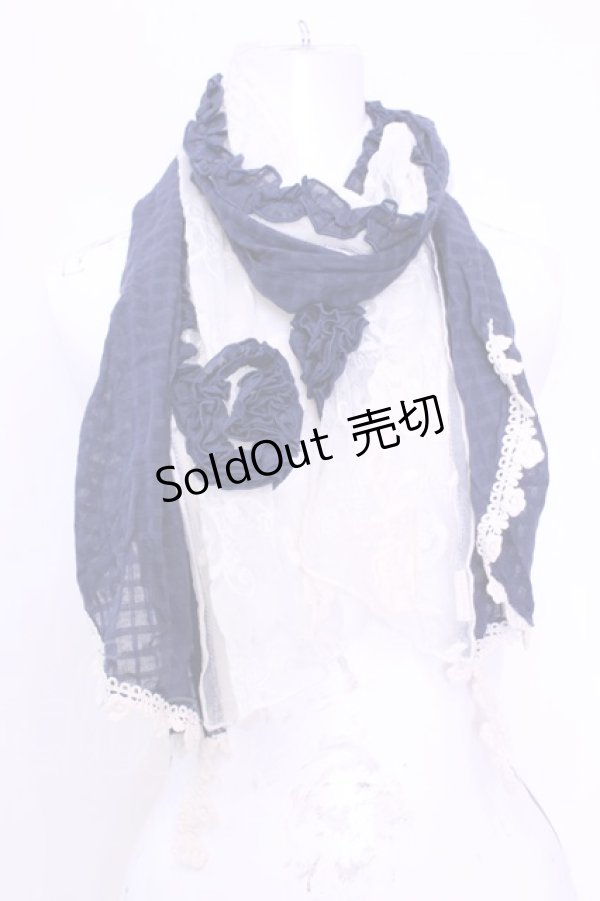 画像1: axes femme / 格子×チュール刺繍ストール  ネイビー×オフ O-25-12-01-036-AX-ZA-IG-OS (1)