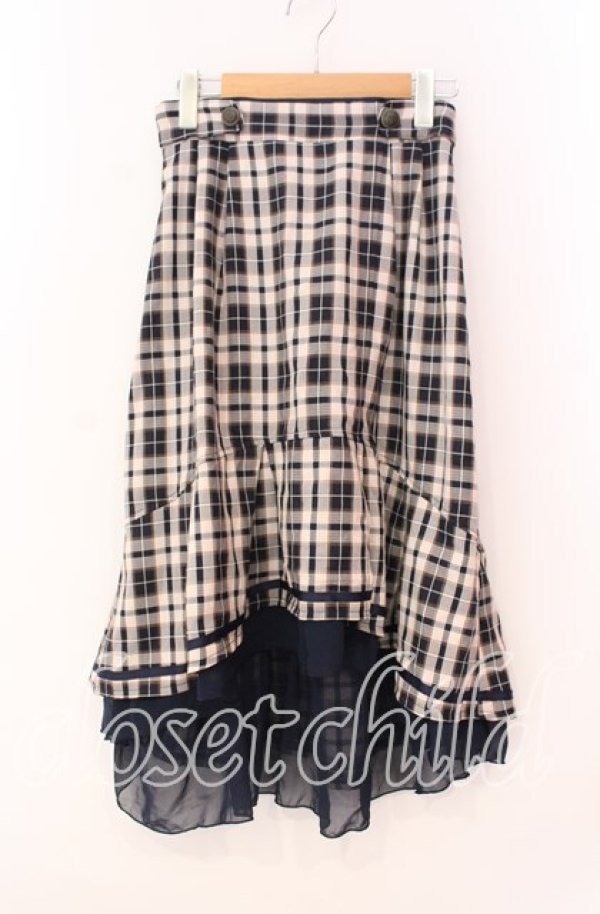 画像1: axes femme / チェックフィッシュテールスカート  ネイビー×ベージュチェック O-25-12-02-034-AX-SK-IG-OS (1)