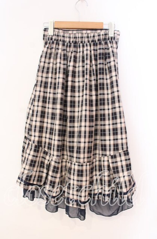 画像2: axes femme / チェックフィッシュテールスカート  ネイビー×ベージュチェック O-25-12-02-034-AX-SK-IG-OS (2)