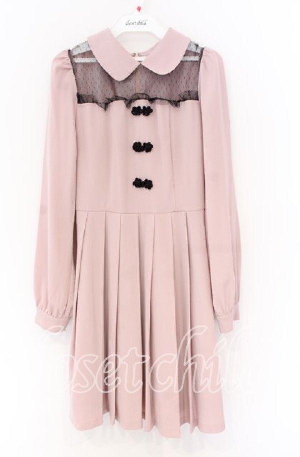 画像1: Ank Rouge / デコルテチュールチャイナボタンワンピース  ピンク×クロ O-25-12-02-1004-CA-OP-IG-OS (1)