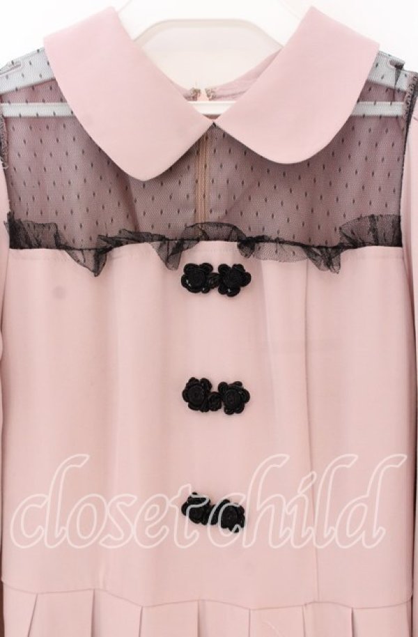 画像2: Ank Rouge / デコルテチュールチャイナボタンワンピース  ピンク×クロ O-25-12-02-1004-CA-OP-IG-OS (2)