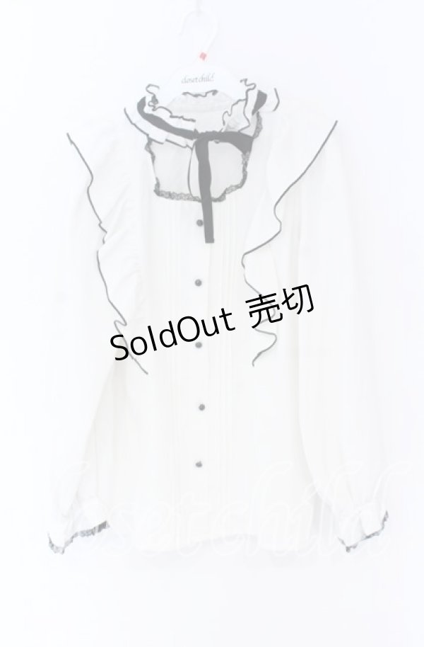 画像1: Rojita / デコルテ開きラッフルボリュームブラウス  シロ×クロ O-25-12-02-1051-LO-BL-IG-OS (1)