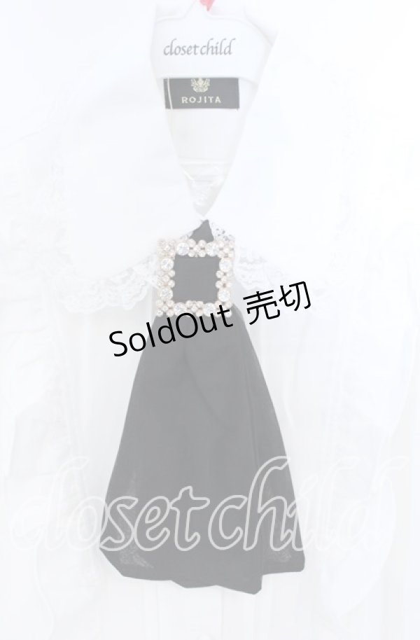 画像2: Rojita / ビジューバックル付きネクタイブラウス  シロ×クロ O-25-12-02-1053-LO-BL-IG-OS (2)