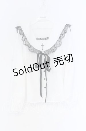 画像: MA*RS / クロス刺繍セーラー襟ブラウス  シロ×クロ O-25-12-02-1055-EL-BL-IG-OS