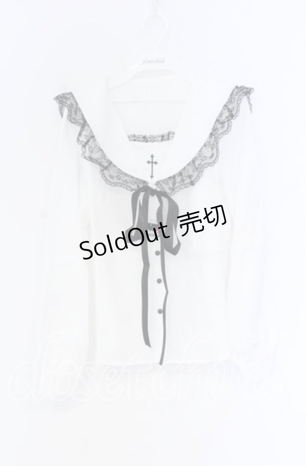 画像1: MA*RS / クロス刺繍セーラー襟ブラウス  シロ×クロ O-25-12-02-1055-EL-BL-IG-OS (1)