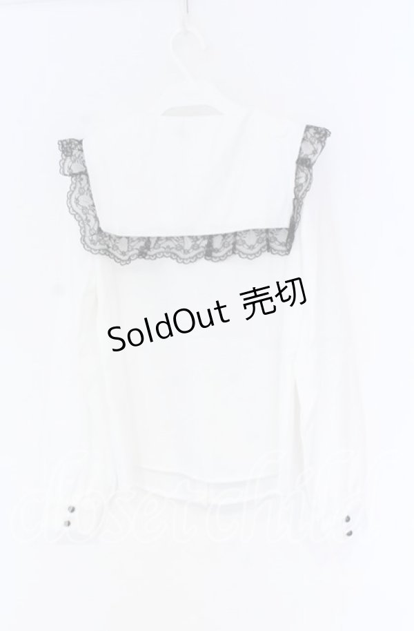 画像2: MA*RS / クロス刺繍セーラー襟ブラウス  シロ×クロ O-25-12-02-1055-EL-BL-IG-OS (2)