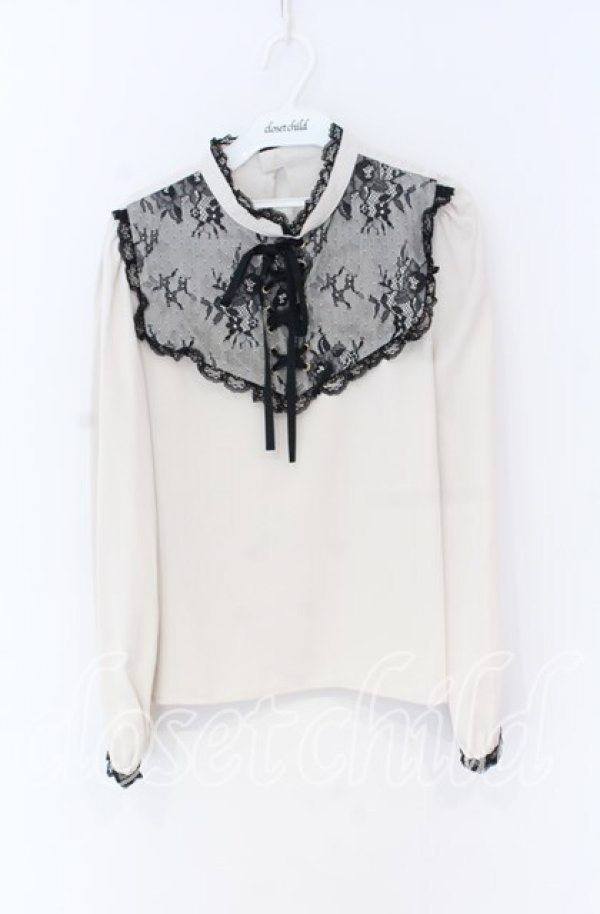 画像1: Rojita / レースアップブラウス  アイボリー×クロ O-25-12-02-1058-LO-BL-IG-ZT0115L (1)