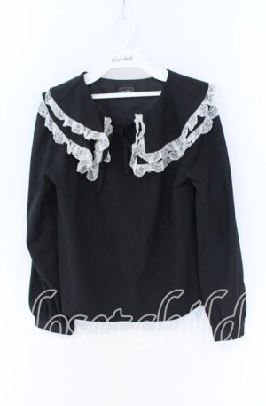 画像: evelyn / 二重襟プルブラウス  クロ×シロ O-25-12-02-1062-LO-BL-IG-OS