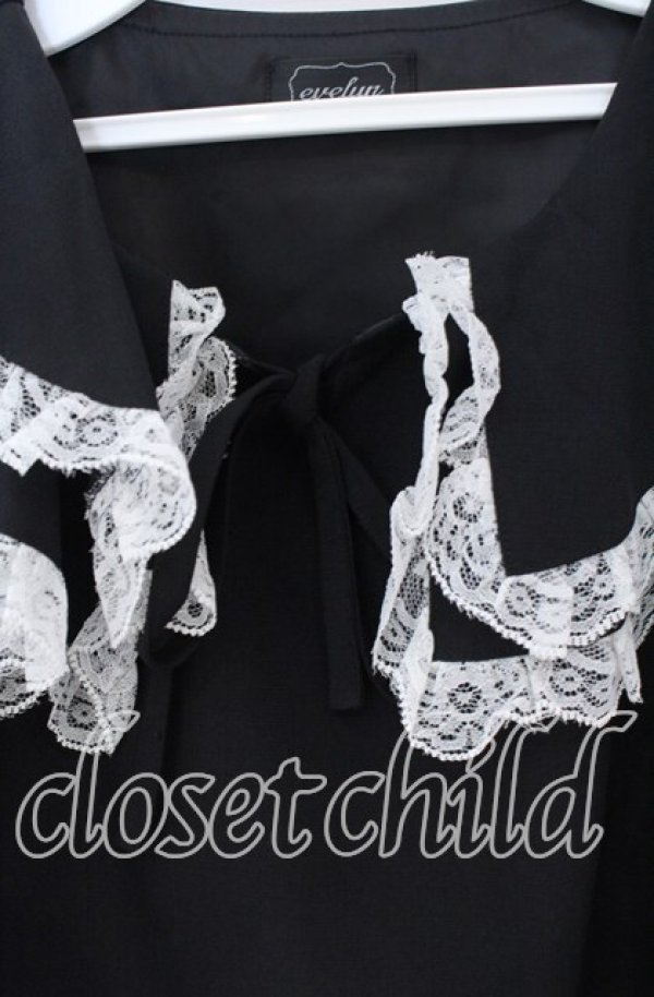 画像2: evelyn / 二重襟プルブラウス  クロ×シロ O-25-12-02-1062-LO-BL-IG-OS (2)