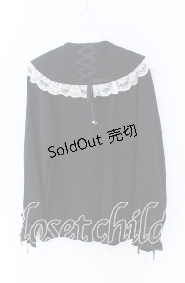 画像3: Rojita / リボンブローチバックレースアップブラウス  クロ×シロ O-25-12-02-1064-LO-BL-IG-OS (3)