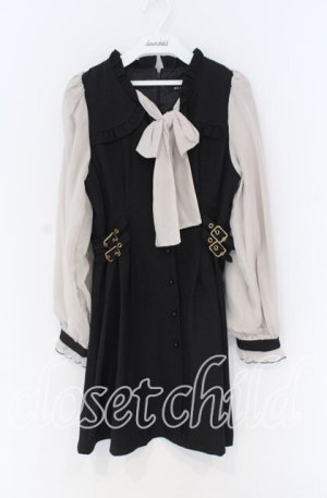 画像: Rojita / BIGリボン配色ワンピース  クロ×ベージュ O-25-12-02-1067-LO-OP-IG-OS