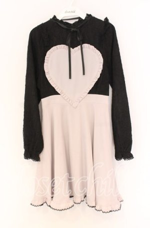 画像: Honey Cinnamon / ハート貼付けレースワンピース  クロ×ピンクベージュ O-25-12-02-1072-LO-OP-IG-OS